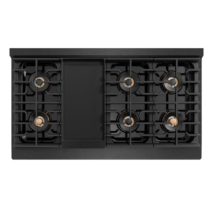 ZLINE Autograph Edition 48 in. Paramount Gas Rangetop with 8 Burner DuoProâ„¢ Cooktop in Black Satin Stainless Steel and Polished Gold Accents (PSRTBSZ-48-G)