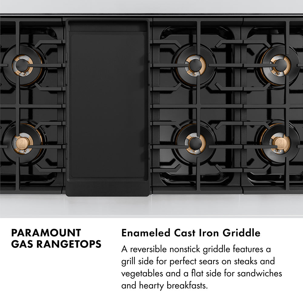 ZLINE Autograph Edition 48 in. Paramount Gas Rangetop with 8 Burner DuoProâ„¢ Cooktop in Satin Stainless Steel and Polished Gold Accents (PSRTSZ-48-G)