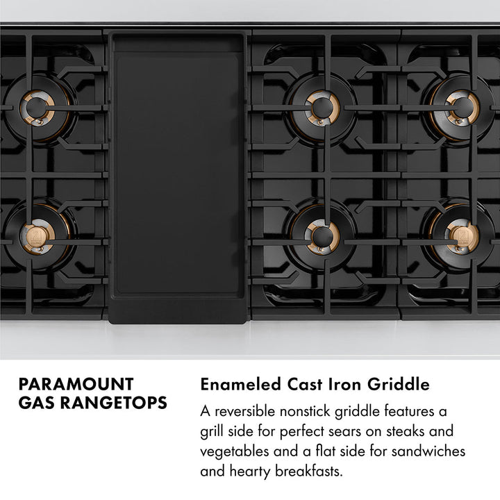ZLINE Autograph Edition 48 in. Paramount Gas Rangetop with 8 Burner DuoProâ„¢ Cooktop in Satin Stainless Steel and Polished Gold Accents (PSRTSZ-48-G)