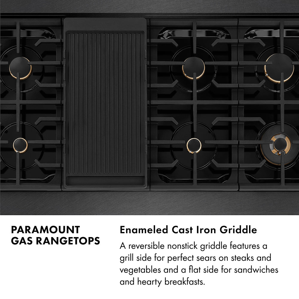 ZLINE Autograph Edition 48 in. Paramount Gas Rangetop with 8 Burners and Porcelain Cooktop in Black Satin Stainless Steel with Champagne Bronze Accents (SRTBSZ-48-CB)
