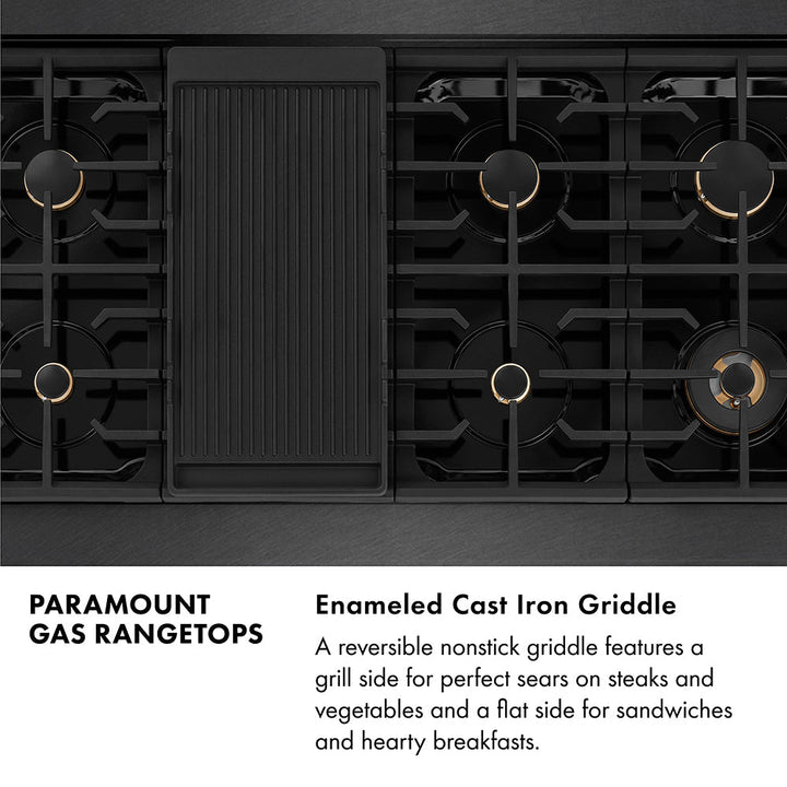 ZLINE Autograph Edition 48 in. Paramount Gas Rangetop with 8 Burners and Porcelain Cooktop in Black Satin Stainless Steel with Champagne Bronze Accents (SRTBSZ-48-CB)