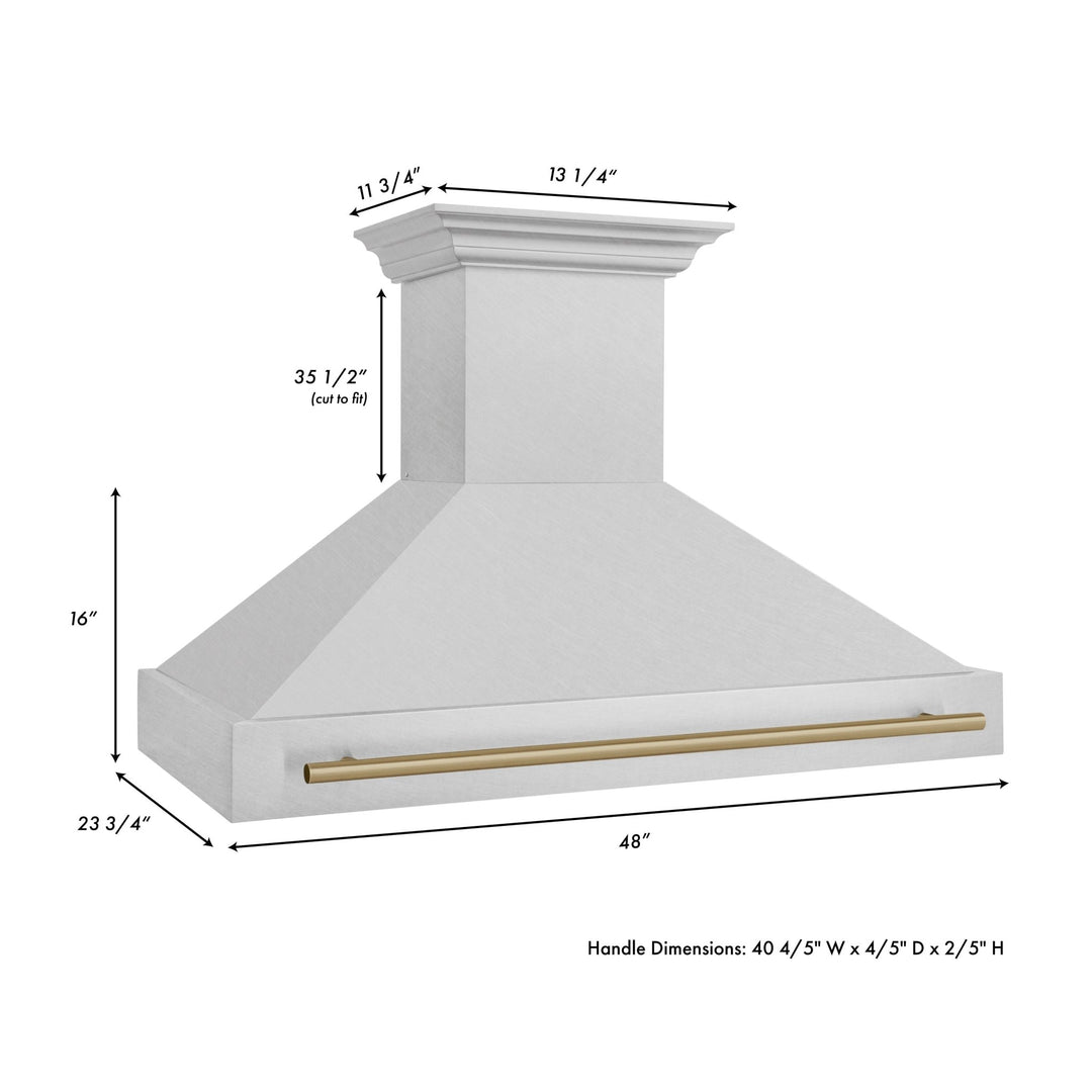 ZLINE Autograph Edition 48 in. Satin Stainless Steel Wall Mount Range Hood with Champagne Bronze Handle (8654SNZ-48-CB)