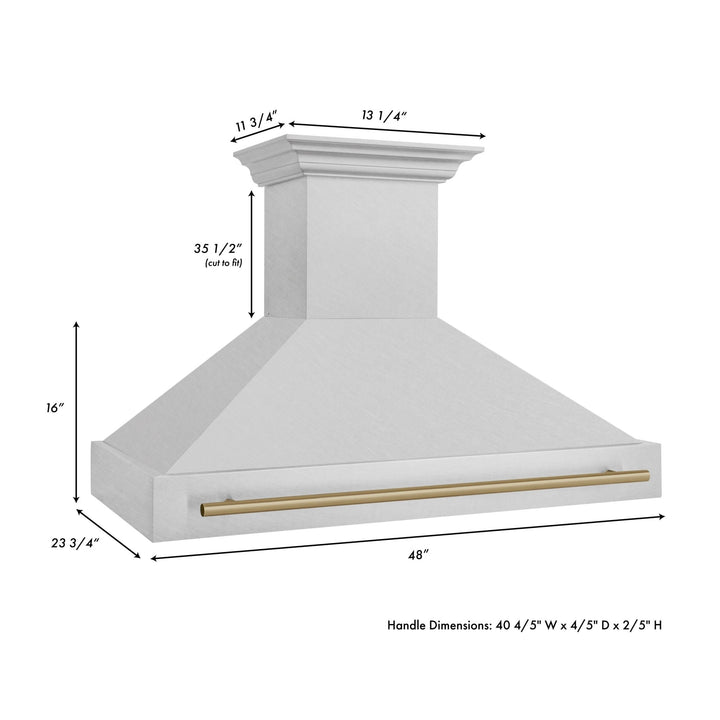 ZLINE Autograph Edition 48 in. Satin Stainless Steel Wall Mount Range Hood with Champagne Bronze Handle (8654SNZ-48-CB)
