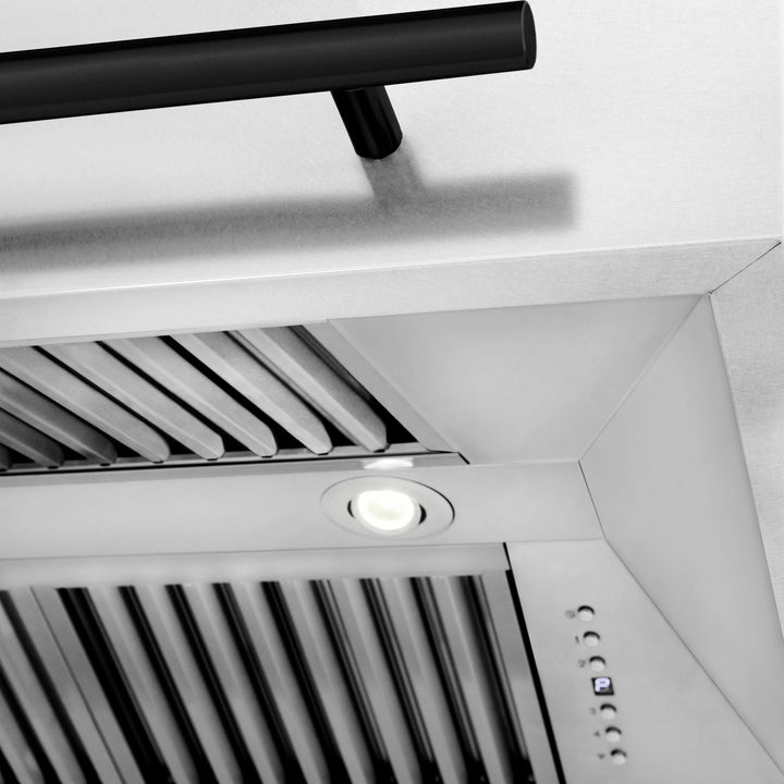 ZLINE Autograph Edition 48 in. Satin Stainless Steel Wall Mount Range Hood with Matte Black Handle (8654SNZ-48-MB)