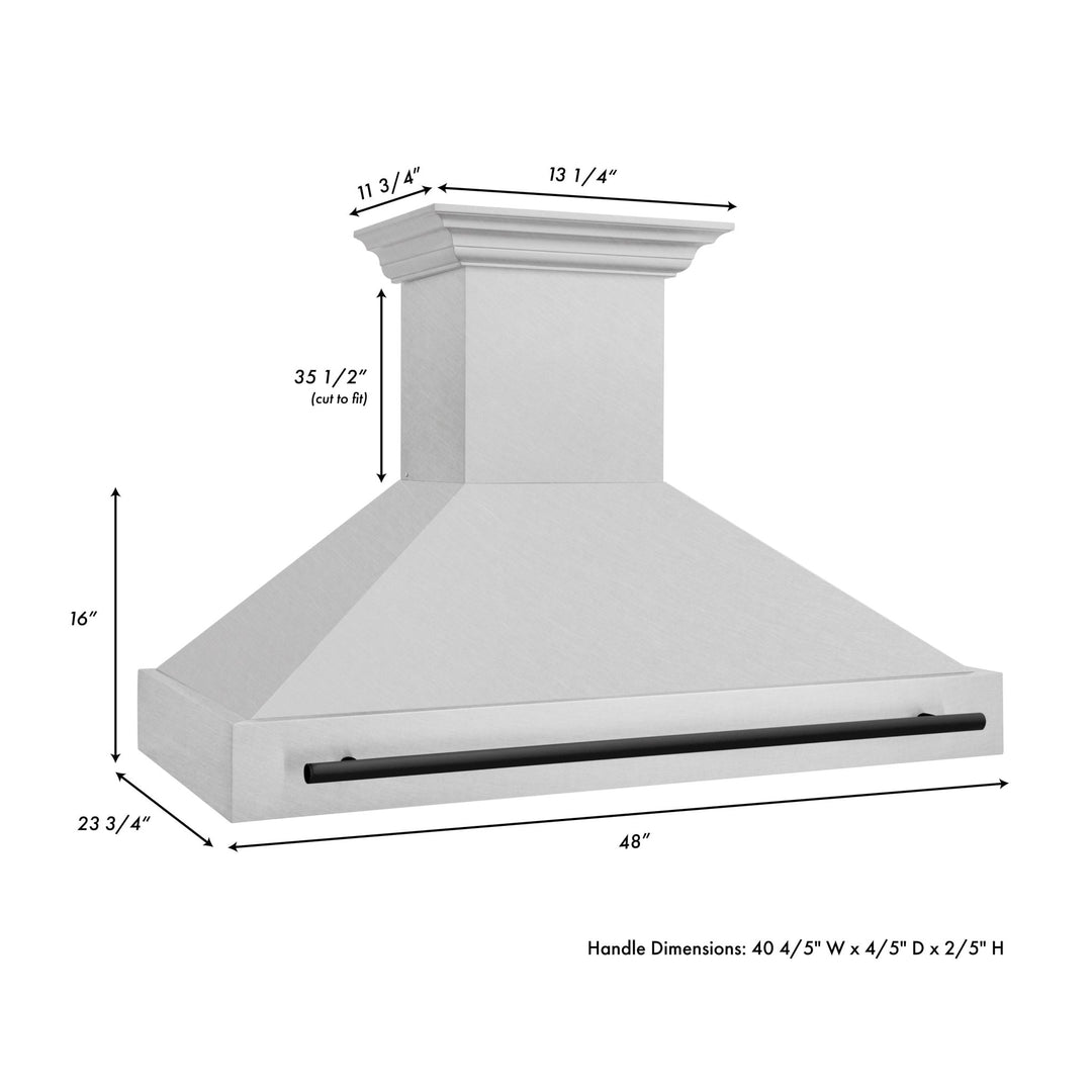 ZLINE Autograph Edition 48 in. Satin Stainless Steel Wall Mount Range Hood with Matte Black Handle (8654SNZ-48-MB)