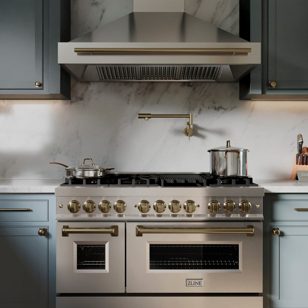 ZLINE Autograph Edition 48 in. Stainless Steel Range Hood with Stainless Steel Shell and Champagne Bronze Handle (8654STZ-48-CB)
