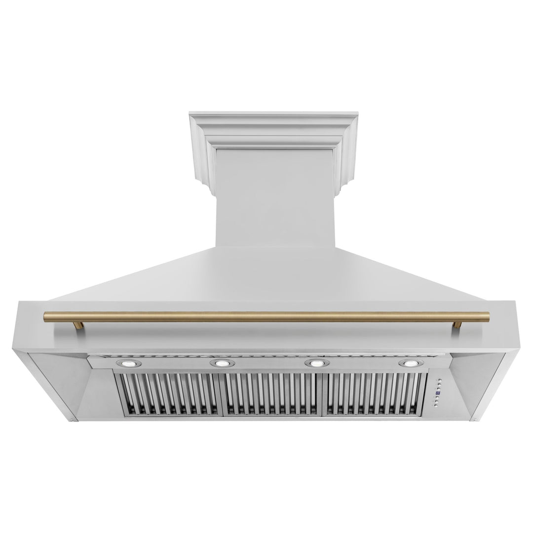 ZLINE Autograph Edition 48 in. Stainless Steel Range Hood with Stainless Steel Shell and Champagne Bronze Handle (8654STZ-48-CB)