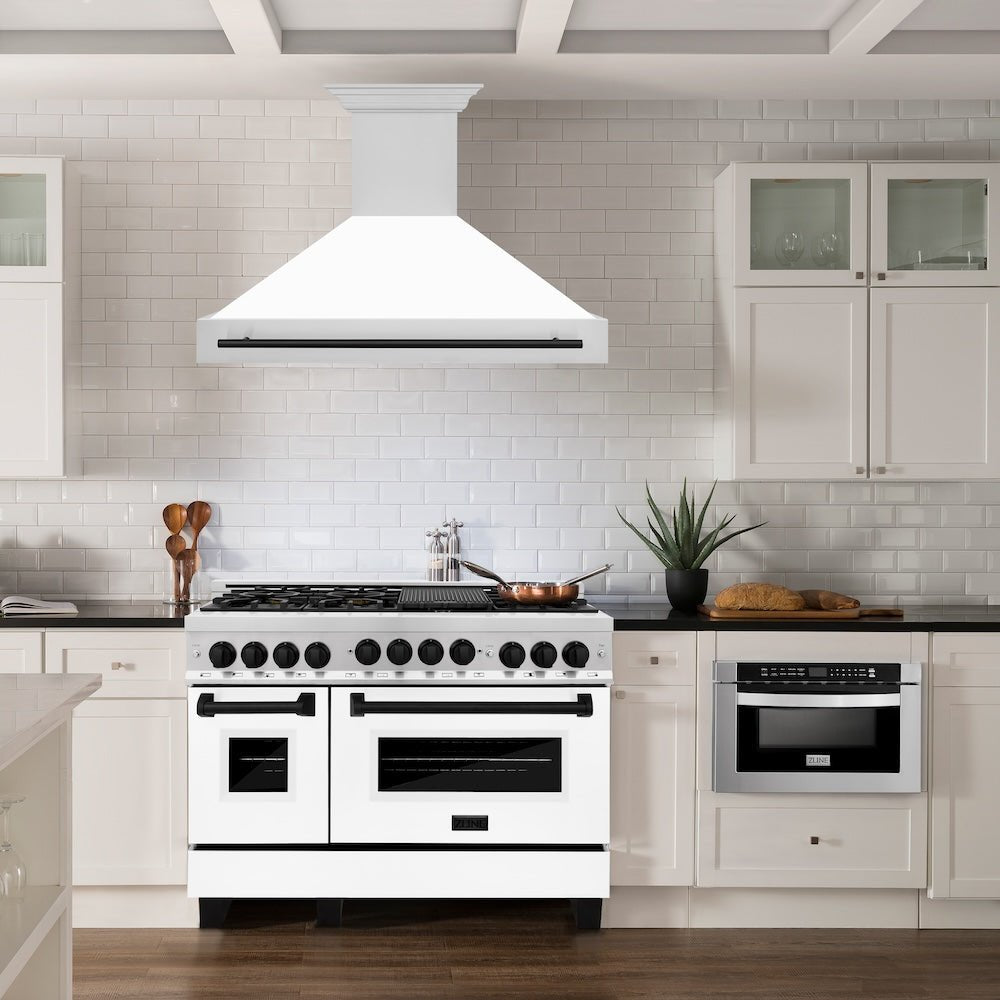 ZLINE Autograph Edition 48 in. Stainless Steel Range Hood with White Matte Shell and Matte Black Handle (8654STZ-WM48-MB)