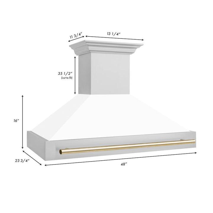 ZLINE Autograph Edition 48 in. Stainless Steel Range Hood with White Matte Shell and Polished Gold Handle