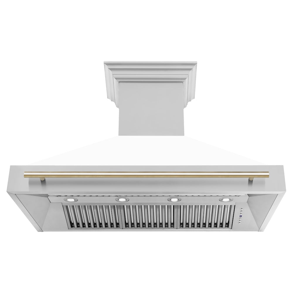 ZLINE Autograph Edition 48 in. Stainless Steel Range Hood with White Matte Shell and Polished Gold Handle