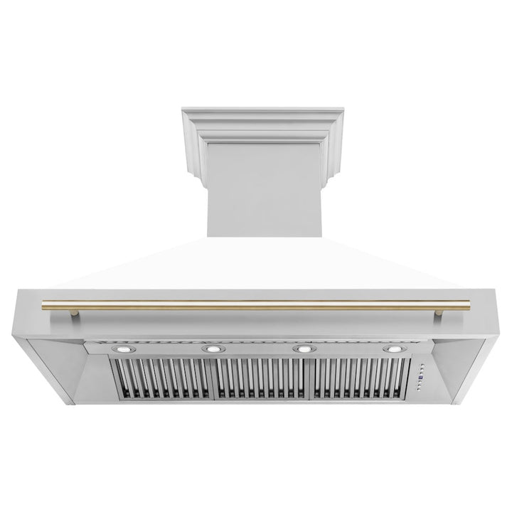 ZLINE Autograph Edition 48 in. Stainless Steel Range Hood with White Matte Shell and Polished Gold Handle