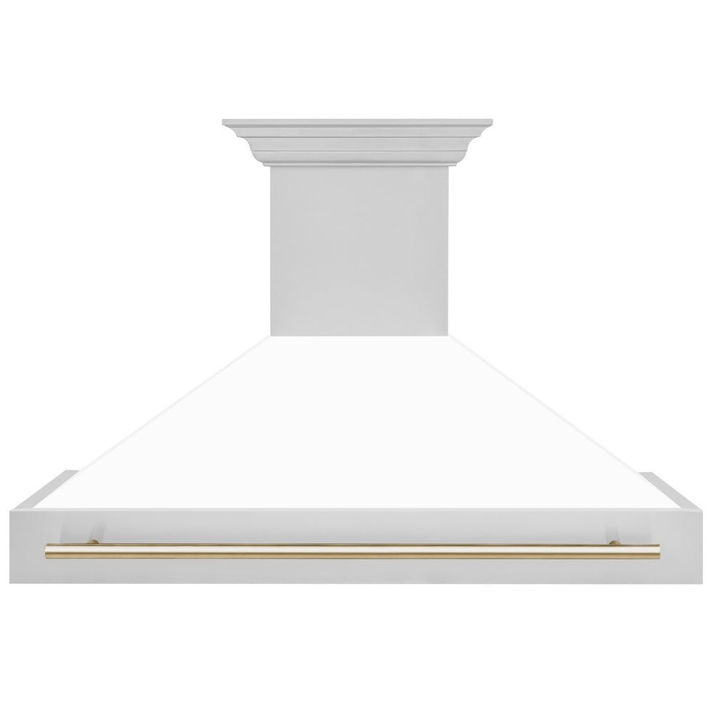 ZLINE Autograph Edition 48 in. Stainless Steel Range Hood with White Matte Shell and Polished Gold Handle