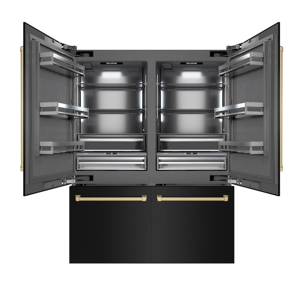 ZLINE Autograph Edition 60 in. 32.2 cu. ft. French Door Built-In Bottom Freezer Refrigerator with Water Dispenser and Ice Maker in Black Stainless Steel with Graphite Gray Interior and Champagne Bronze Accents (GRBIVZ-BS-60-CB)