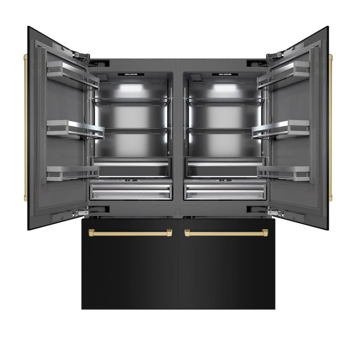 ZLINE Autograph Edition 60 in. 32.2 cu. ft. French Door Built-In Bottom Freezer Refrigerator with Water Dispenser and Ice Maker in Black Stainless Steel with Graphite Gray Interior and Champagne Bronze Accents (GRBIVZ-BS-60-CB)