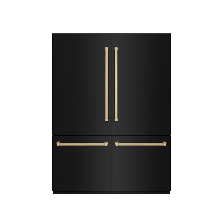 ZLINE Autograph Edition 60 in. 32.2 cu. ft. French Door Built-In Bottom Freezer Refrigerator with Water Dispenser and Ice Maker in Black Stainless Steel with Graphite Gray Interior and Champagne Bronze Accents (GRBIVZ-BS-60-CB)