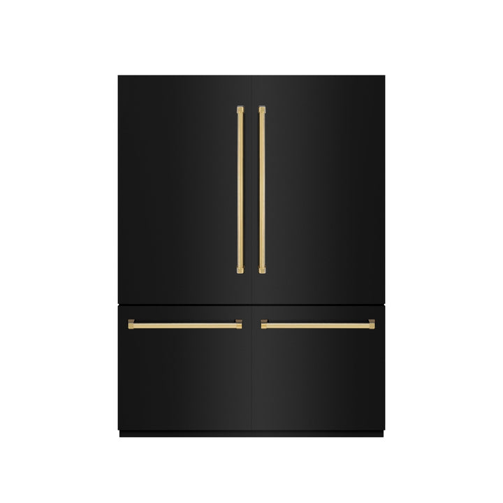 ZLINE Autograph Edition 60 in. 32.2 cu. ft. French Door Built-In Bottom Freezer Refrigerator with Water Dispenser and Ice Maker in Black Stainless Steel with Graphite Gray Interior and Polished Gold Accents (GRBIVZ-BS-60-G)