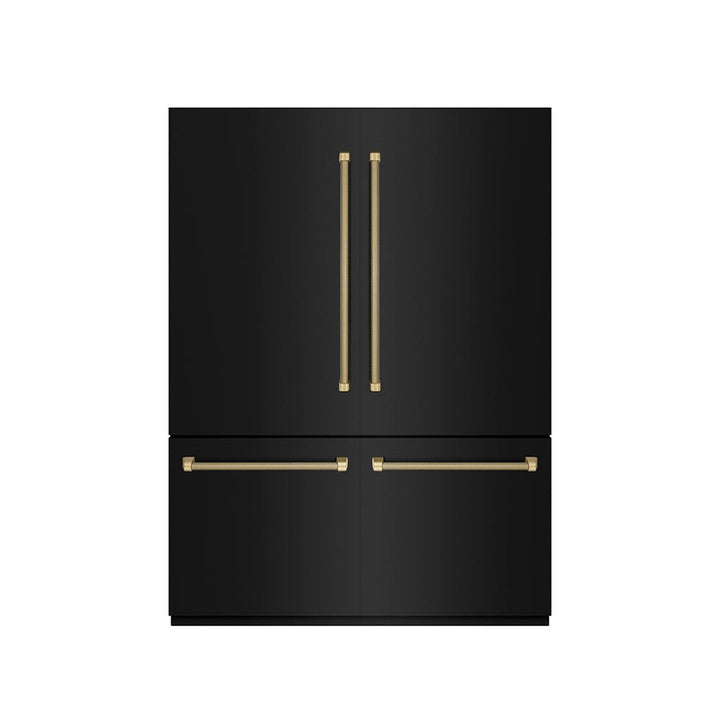 ZLINE Autograph Edition 60 in. 32.2 cu. ft. French Door Built-In Bottom Freezer Refrigerator with Water Dispenser and Ice Maker in Black Stainless Steel with Graphite Gray Interior and Champagne Bronze Helix Handles (GRBIVZ-BS60KCB)