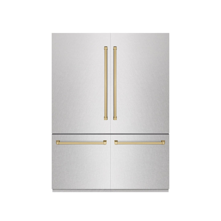 ZLINE Autograph Edition 60 in. 32.2 cu. ft. French Door Built-In Bottom Freezer Refrigerator with Water Dispenser and Ice Maker in Satin Stainless Steel with Graphite Gray Interior and Champagne Bronze Accents (GRBIVZ-SN-60-CB)