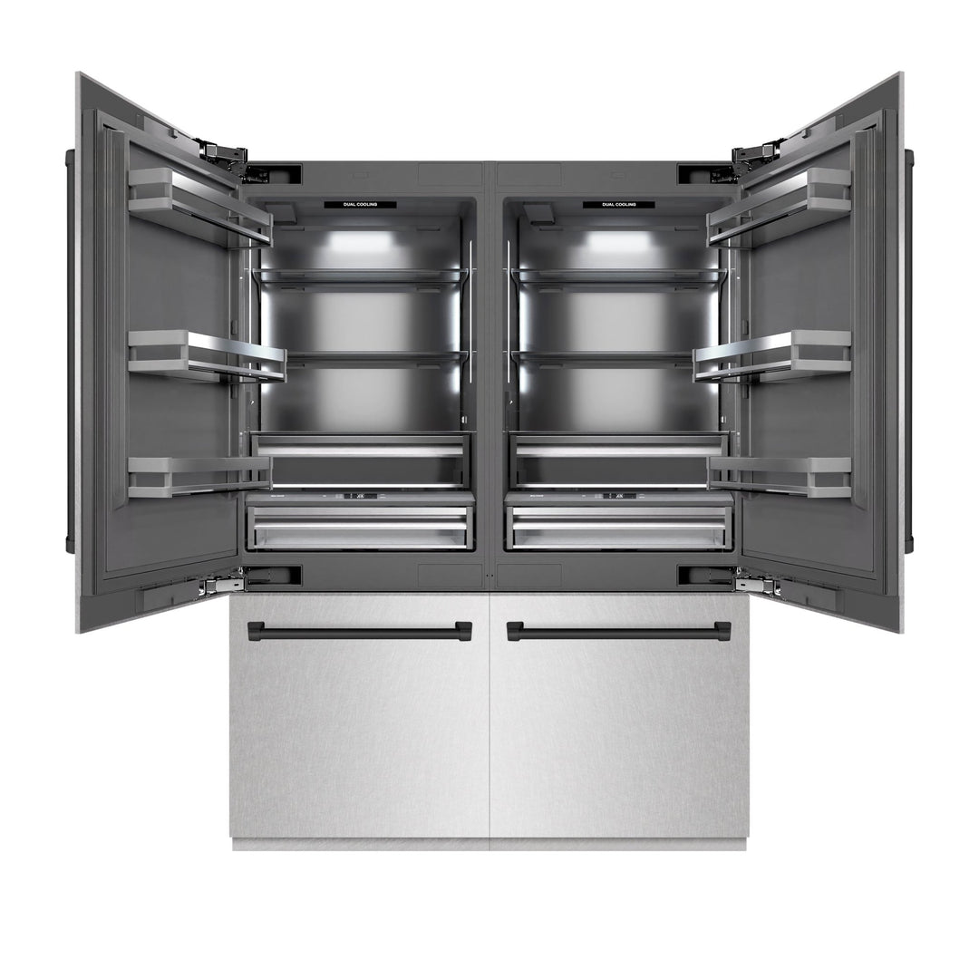 ZLINE Autograph Edition 60 in. 32.2 cu. ft. French Door Built-In Bottom Freezer Refrigerator with Water Dispenser and Ice Maker in Satin Stainless Steel with Graphite Gray Interior and Matte Black Accents (GRBIVZ-SN-60-MB)