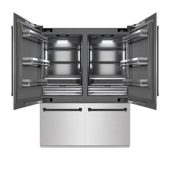 ZLINE Autograph Edition 60 in. 32.2 cu. ft. French Door Built-In Bottom Freezer Refrigerator with Water Dispenser and Ice Maker in Satin Stainless Steel with Graphite Gray Interior and Matte Black Accents (GRBIVZ-SN-60-MB)