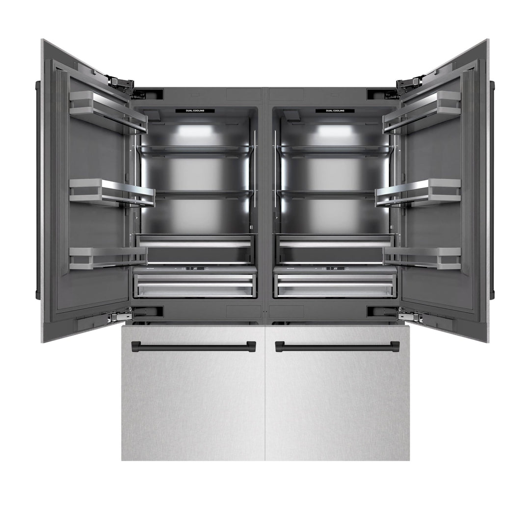 ZLINE Autograph Edition 60 in. 32.2 cu. ft. French Door Built-In Bottom Freezer Refrigerator with Water Dispenser and Ice Maker in Satin Stainless Steel with Graphite Gray Interior and Matte Black Accents (GRBIVZ-SN-60-MB)