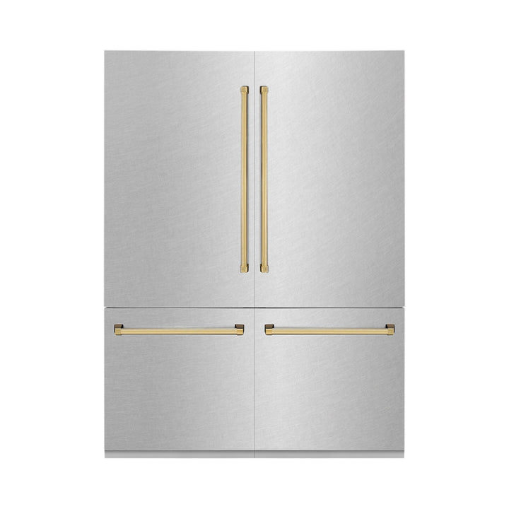 ZLINE Autograph Edition 60 in. 32.2 cu. ft. French Door Built-In Bottom Freezer Refrigerator with Water Dispenser and Ice Maker in Satin Stainless Steel with Matte Black Accents (RBIVZ-SN-60-MB)