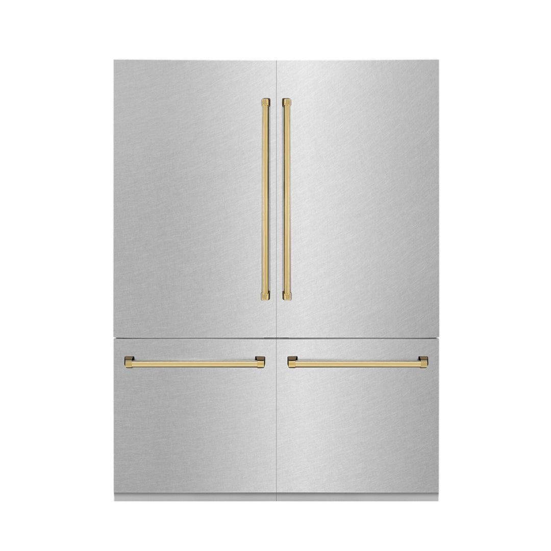 ZLINE Autograph Edition 60 in. 32.2 cu. ft. French Door Built-In Bottom Freezer Refrigerator with Water Dispenser and Ice Maker in Satin Stainless Steel with Matte Black Accents (RBIVZ-SN-60-MB)