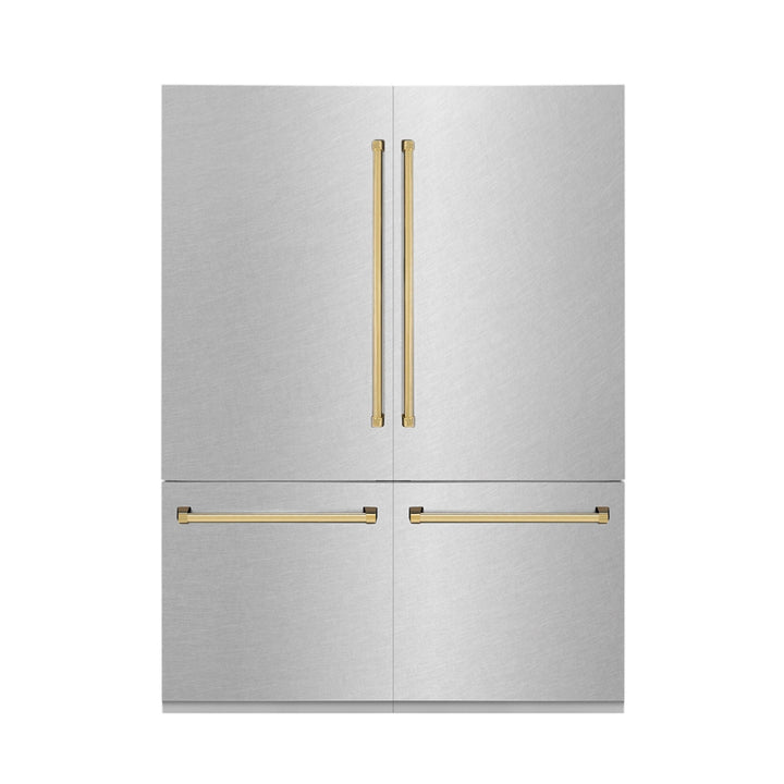 ZLINE Autograph Edition 60 in. 32.2 cu. ft. French Door Built-In Bottom Freezer Refrigerator with Water Dispenser and Ice Maker in Satin Stainless Steel with Matte Black Accents (RBIVZ-SN-60-MB)