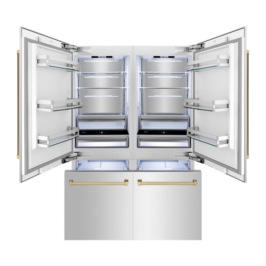 ZLINE Autograph Edition 60 in. 32.2 cu. ft. French Door Built-In Bottom Freezer Refrigerator with Water Dispenser and Ice Maker in Stainless Steel with Champagne Bronze Accents (RBIVZ-304-60-CB)