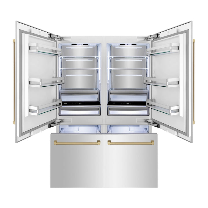 ZLINE Autograph Edition 60 in. 32.2 cu. ft. French Door Built-In Bottom Freezer Refrigerator with Water Dispenser and Ice Maker in Stainless Steel with Champagne Bronze Accents (RBIVZ-304-60-CB)