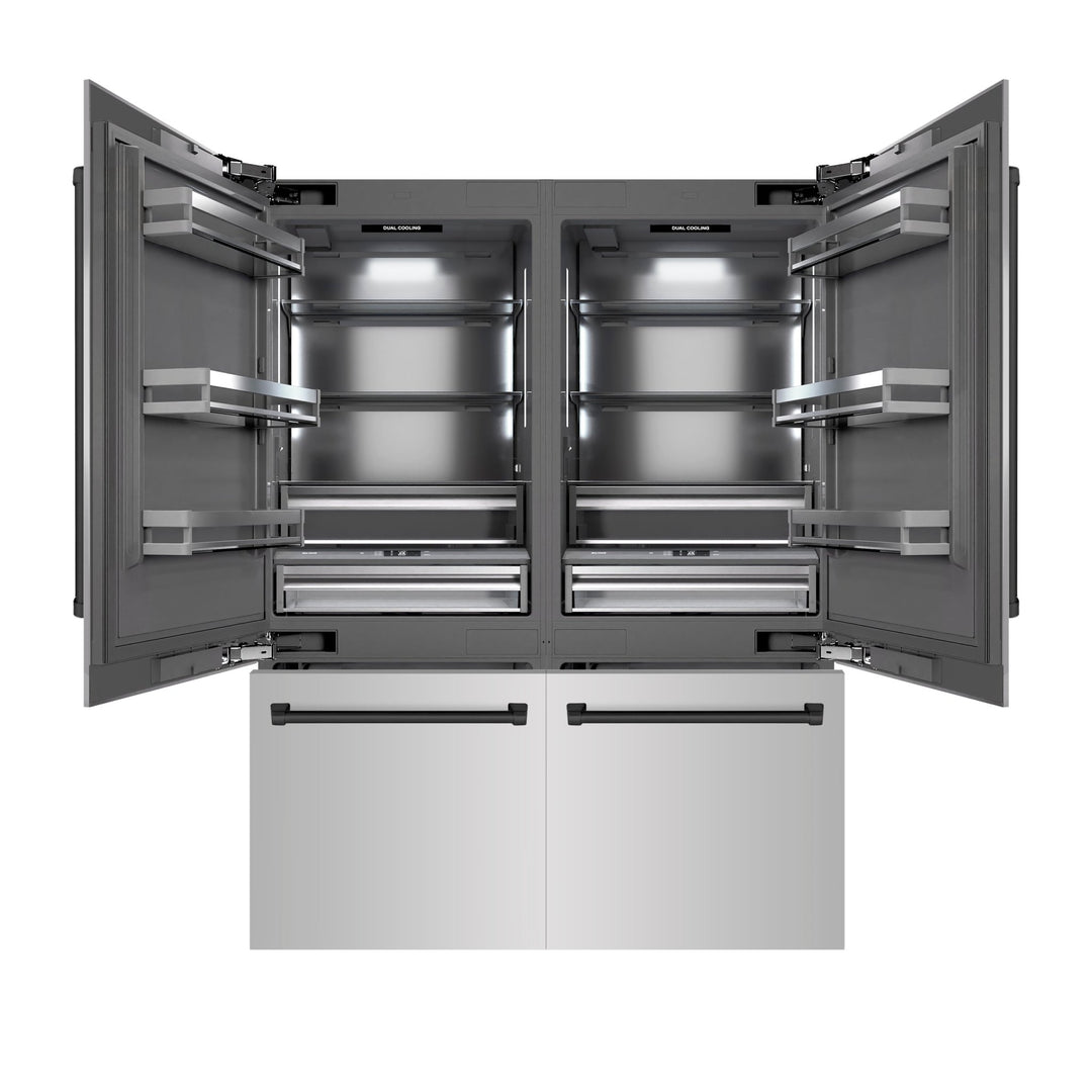 ZLINE Autograph Edition 60 in. 32.2 cu. ft. French Door Built-In Bottom Freezer Refrigerator with Water Dispenser and Ice Maker in Stainless Steel with Graphite Gray Interior and Matte Black Accents (GRBIVZ-304-60MB)