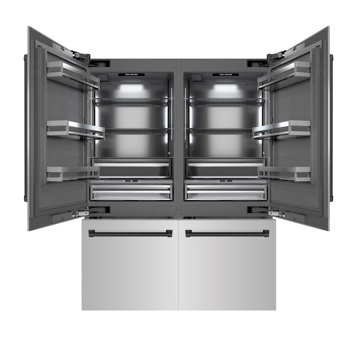 ZLINE Autograph Edition 60 in. 32.2 cu. ft. French Door Built-In Bottom Freezer Refrigerator with Water Dispenser and Ice Maker in Stainless Steel with Graphite Gray Interior and Matte Black Accents (GRBIVZ-304-60MB)
