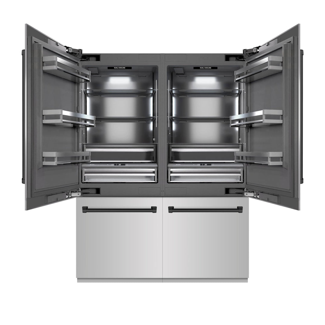 ZLINE Autograph Edition 60 in. 32.2 cu. ft. French Door Built-In Bottom Freezer Refrigerator with Water Dispenser and Ice Maker in Stainless Steel with Graphite Gray Interior and Matte Black Accents (GRBIVZ-304-60MB)