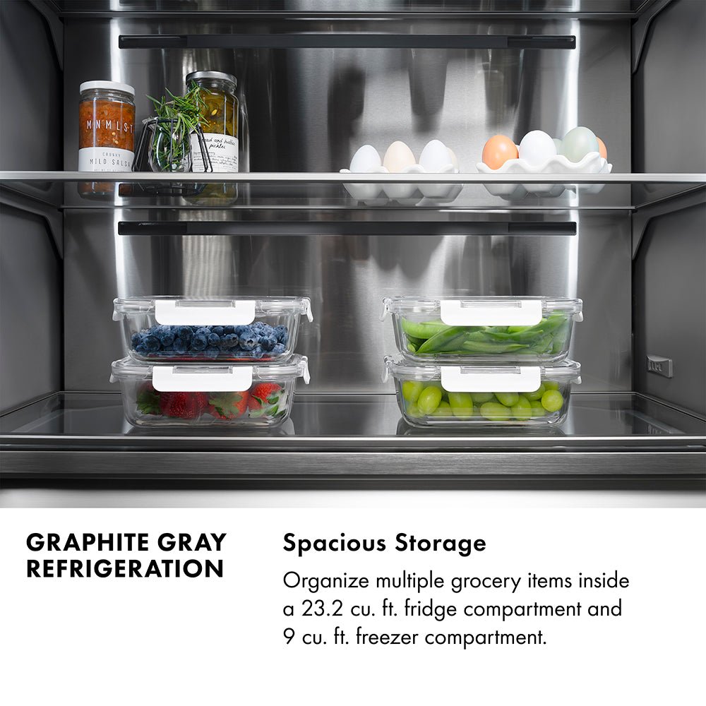 ZLINE Autograph Edition 60 in. 32.2 cu. ft. French Door Built-In Bottom Freezer Refrigerator with Water Dispenser and Ice Maker in Stainless Steel with Graphite Gray Interior and Champagne Bronze Helix Handles (GRBIVZ-30460KCB)
