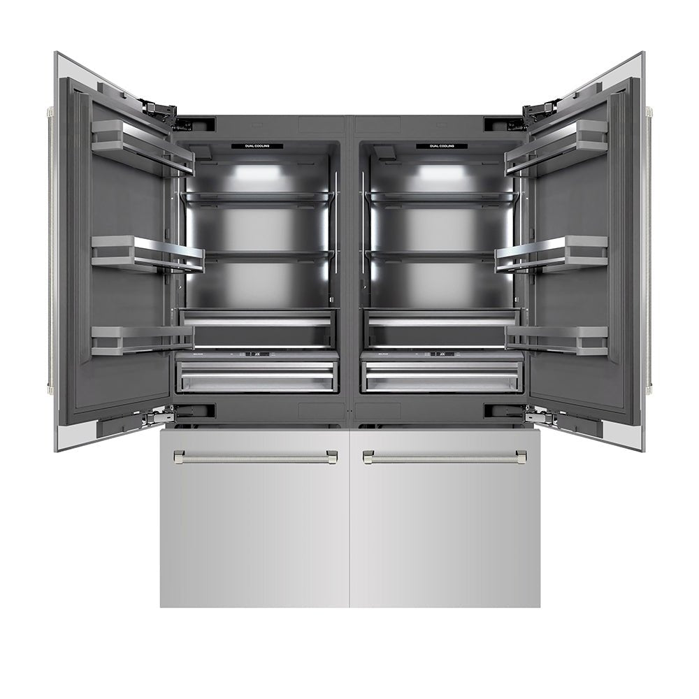 ZLINE Autograph Edition 60 in. 32.2 cu. ft. French Door Built-In Bottom Freezer Refrigerator with Water Dispenser and Ice Maker in Stainless Steel with Graphite Gray Interior and Polished Nickel Helix Handles (GRBIVZ-30460KPN)