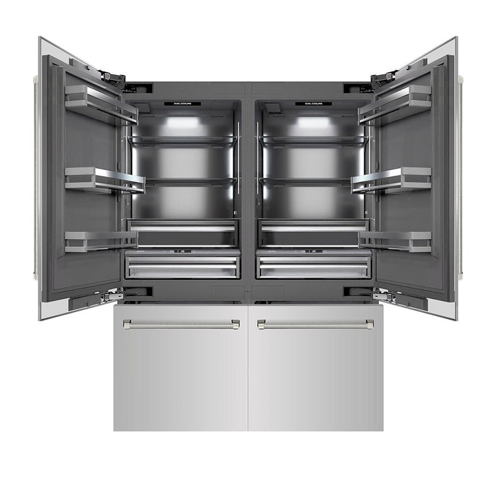 ZLINE Autograph Edition 60 in. 32.2 cu. ft. French Door Built-In Bottom Freezer Refrigerator with Water Dispenser and Ice Maker in Stainless Steel with Graphite Gray Interior and Polished Nickel Helix Handles (GRBIVZ-30460KPN)