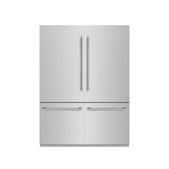ZLINE Autograph Edition 60 in. 32.2 cu. ft. French Door Built-In Bottom Freezer Refrigerator with Water Dispenser and Ice Maker in Stainless Steel with Graphite Gray Interior and Polished Nickel Helix Handles (GRBIVZ-30460KPN)