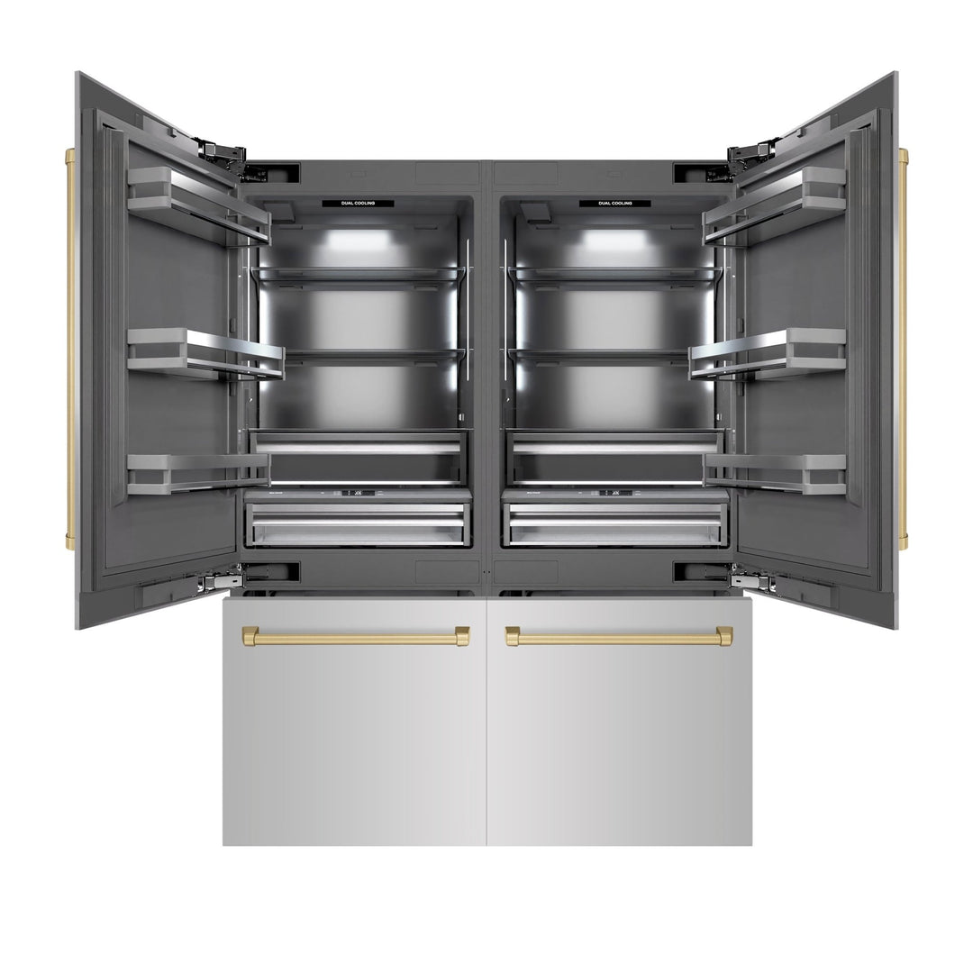 ZLINE Autograph Edition 60 in. 32.2 cu. ft. French Door Built-In Bottom Freezer Refrigerator with Water Dispenser and Ice Maker in Stainless Steel with Graphite Gray Interior and Champagne Bronze Accents (GRBIVZ-304-60CB)