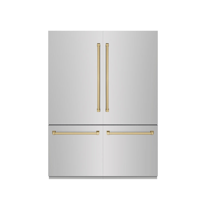 ZLINE Autograph Edition 60 in. 32.2 cu. ft. French Door Built-In Bottom Freezer Refrigerator with Water Dispenser and Ice Maker in Stainless Steel with Graphite Gray Interior and Champagne Bronze Accents (GRBIVZ-304-60CB)