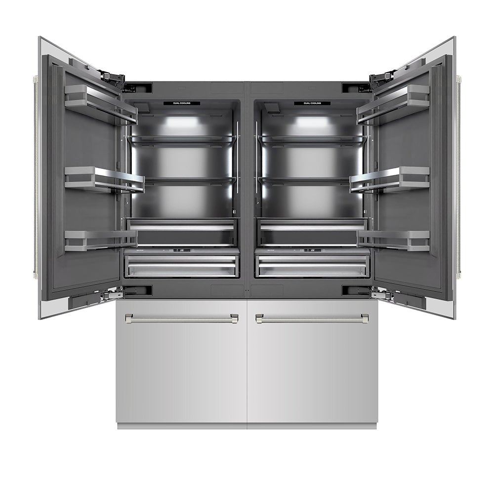 ZLINE Autograph Edition 60 in. 32.2 cu. ft. French Door Built-In Bottom Freezer Refrigerator with Water Dispenser and Ice Maker in Stainless Steel with Graphite Gray Interior and Polished Nickel Helix Handles (GRBIVZ-30460KPN)