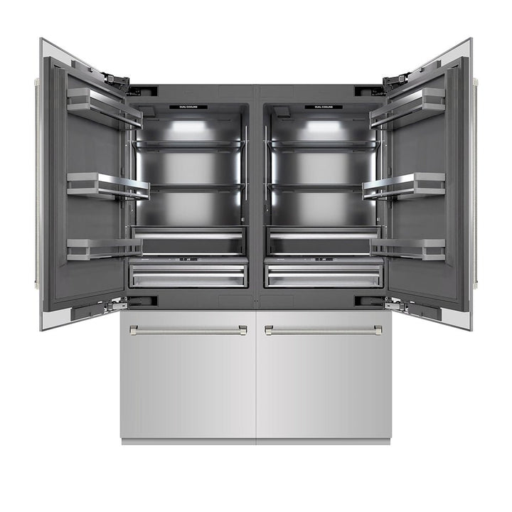 ZLINE Autograph Edition 60 in. 32.2 cu. ft. French Door Built-In Bottom Freezer Refrigerator with Water Dispenser and Ice Maker in Stainless Steel with Graphite Gray Interior and Polished Nickel Helix Handles (GRBIVZ-30460KPN)