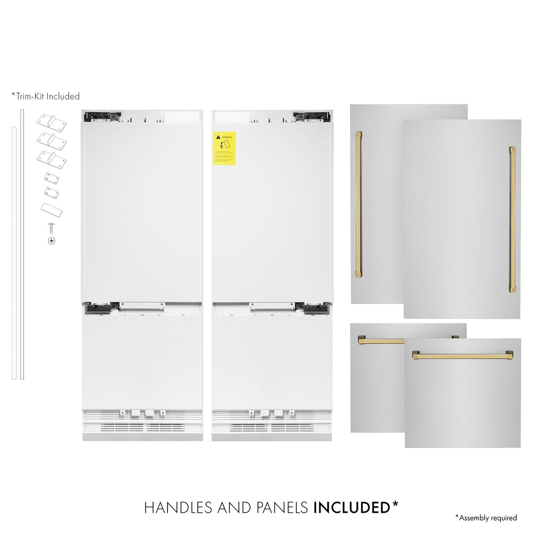 ZLINE Autograph Edition 60 in. 32.2 cu. ft. French Door Built-In Bottom Freezer Refrigerator with Water Dispenser and Ice Maker in Stainless Steel with Polished Gold Accents (RBIVZ-304-60-G)