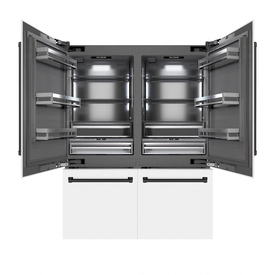 ZLINE Autograph Edition 60 in. 32.2 cu. ft. French Door Built-In Bottom Freezer Refrigerator with Water Dispenser and Ice Maker in White Matte with Graphite Gray Interior and Matte Black Accents (GRBIVZ-WM-60-MB)
