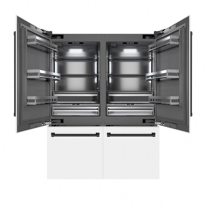 ZLINE Autograph Edition 60 in. 32.2 cu. ft. French Door Built-In Bottom Freezer Refrigerator with Water Dispenser and Ice Maker in White Matte with Graphite Gray Interior and Matte Black Accents (GRBIVZ-WM-60-MB)