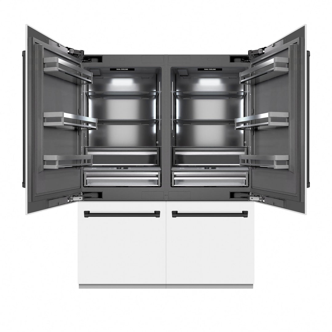 ZLINE Autograph Edition 60 in. 32.2 cu. ft. French Door Built-In Bottom Freezer Refrigerator with Water Dispenser and Ice Maker in White Matte with Graphite Gray Interior and Matte Black Accents (GRBIVZ-WM-60-MB)