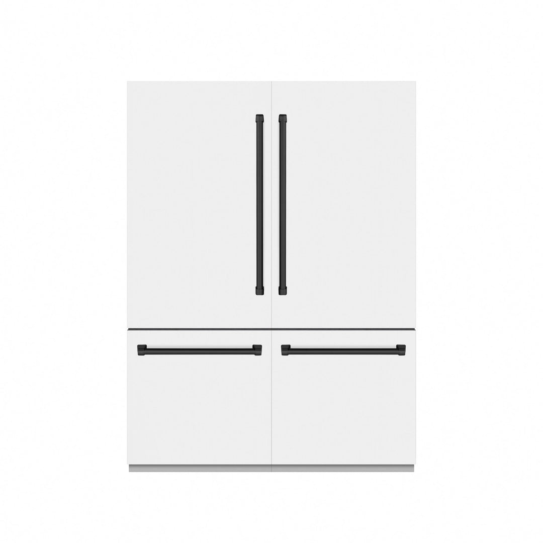 ZLINE Autograph Edition 60 in. 32.2 cu. ft. French Door Built-In Bottom Freezer Refrigerator with Water Dispenser and Ice Maker in White Matte with Graphite Gray Interior and Matte Black Accents (GRBIVZ-WM-60-MB)