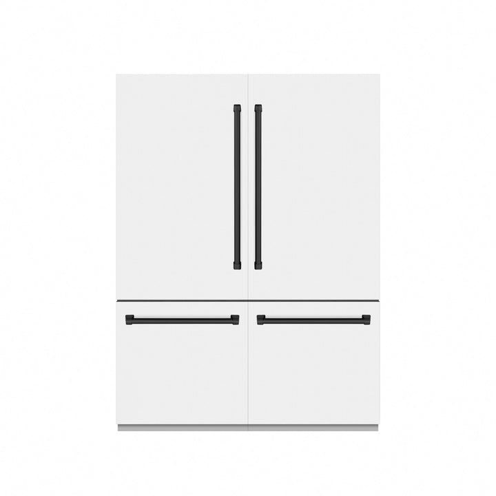 ZLINE Autograph Edition 60 in. 32.2 cu. ft. French Door Built-In Bottom Freezer Refrigerator with Water Dispenser and Ice Maker in White Matte with Graphite Gray Interior and Matte Black Accents (GRBIVZ-WM-60-MB)