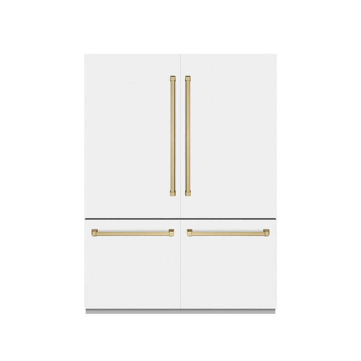 ZLINE Autograph Edition 60 in. 32.2 cu. ft. French Door Built-In Bottom Freezer Refrigerator with Water Dispenser and Ice Maker in White Matte with Graphite Gray Interior and Champagne Bronze Accents (GRBIVZ-WM-60-CB)
