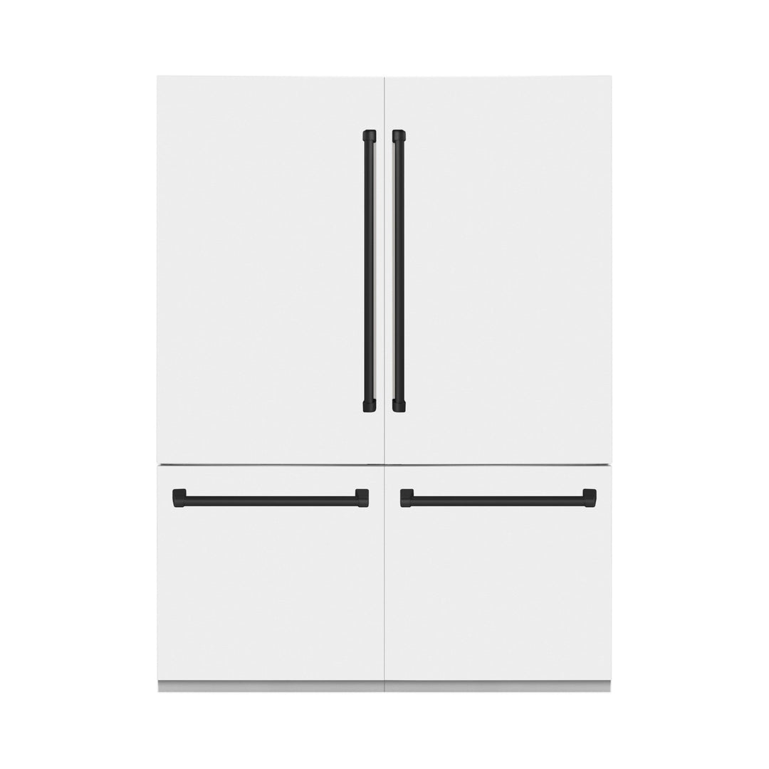 ZLINE Autograph Edition 60 in. 32.2 cu. ft. French Door Built-In Bottom Freezer Refrigerator with Water Dispenser and Ice Maker in White Matte with Matte Black Accents (RBIVZ-WM-60-MB)
