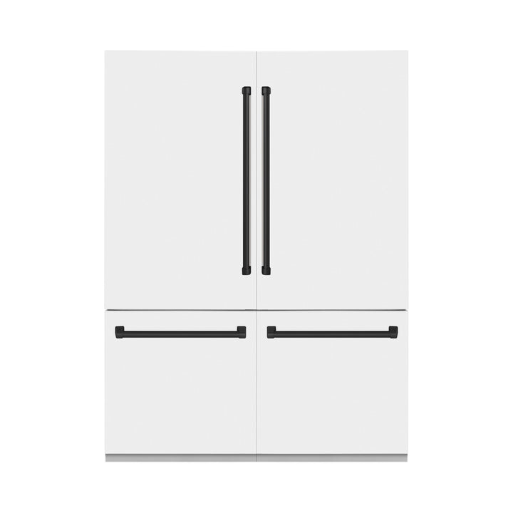 ZLINE Autograph Edition 60 in. 32.2 cu. ft. French Door Built-In Bottom Freezer Refrigerator with Water Dispenser and Ice Maker in White Matte with Matte Black Accents (RBIVZ-WM-60-MB)
